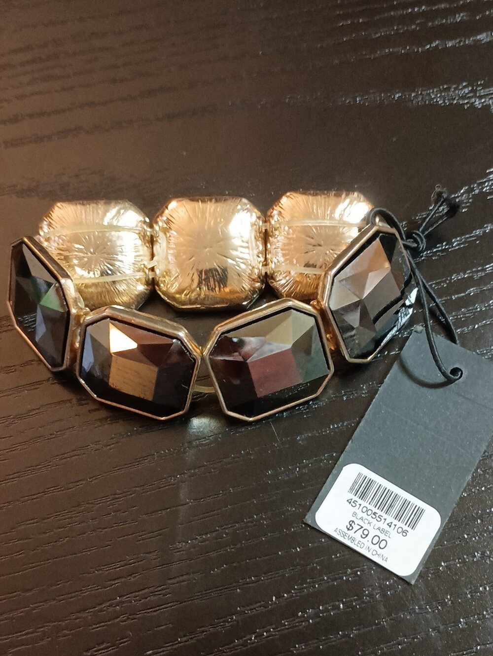 Black Label Gold and Smoky Crystal Stretch Bracelet